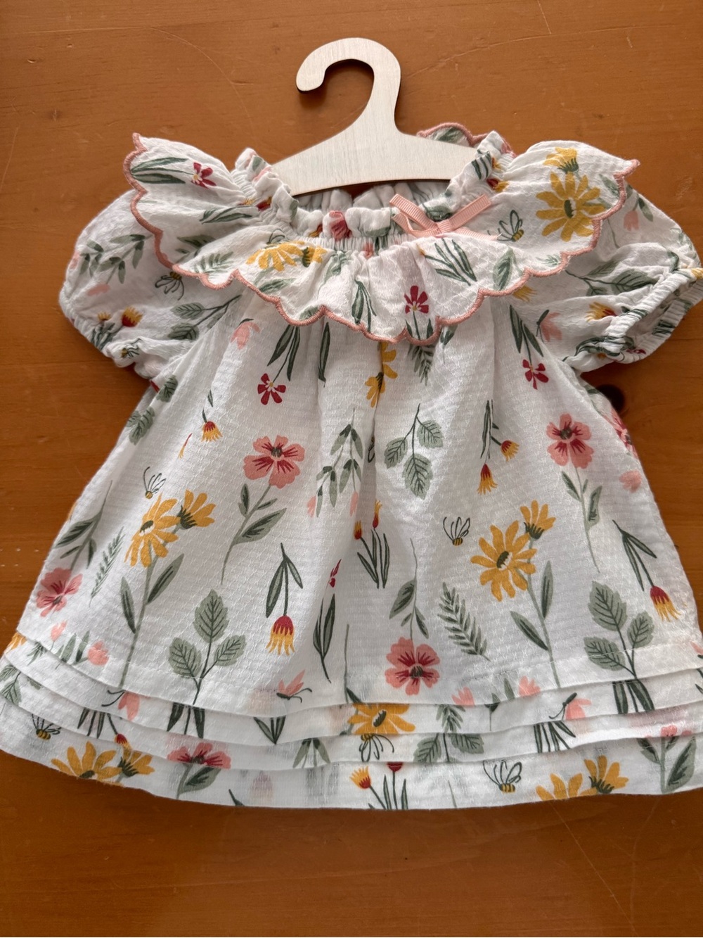 Catherine Malandrino White Floral Ruffle Baby Top with Yellow & Pink Flowers